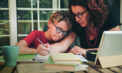 mother and child working